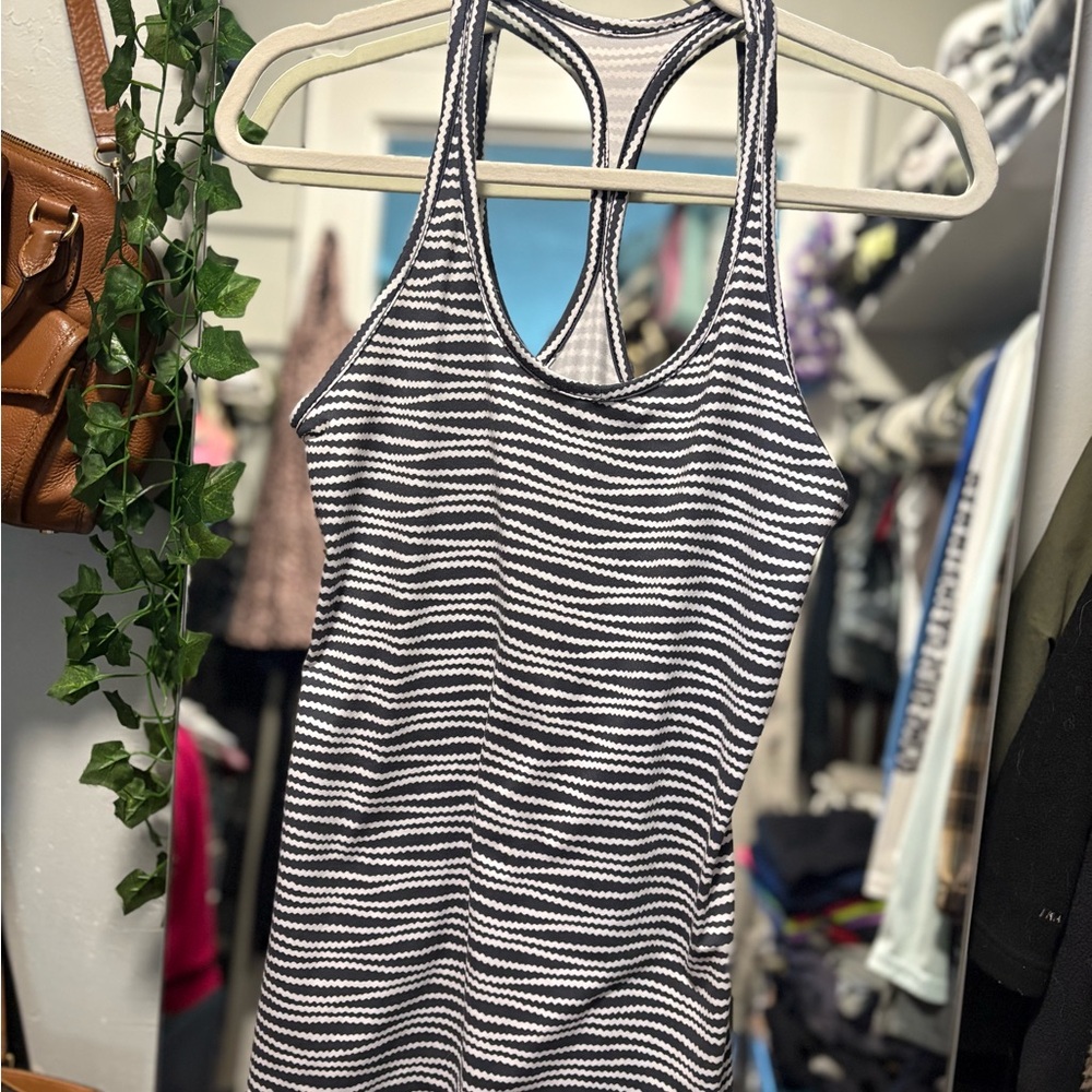Nike Black and White Striped Dri-FIT Tank